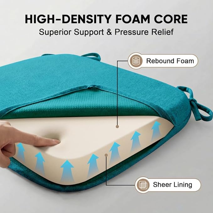 Chair Cushions Set of 1, D-Shaped Seat Cushion for Chair, Non Slip Chair Pads with Ties, 17" x 16" x 2", 40D Foam, Removable Washable Cover, Seat Cushions for Kitchen Chairs, Lake Blue