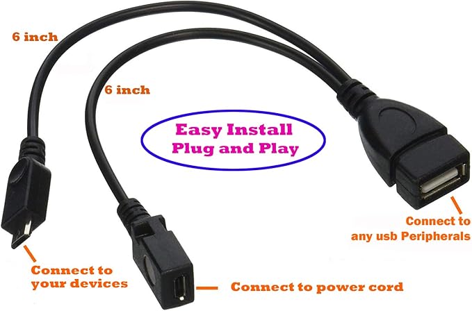 2-in-1 Micro USB to USB Adapter (OTG Cable + Power Cable) for Fire Stick, PlayStation Classic and More - 2 Pack