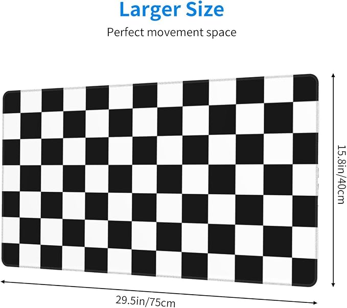 Black and White Checkered Large Mouse Pad & Desk Mat Geometric Plaid Pattern Extended Mousepad Non-Slip Rubber Base Laptop Keyboard Pad for Gaming, Office & Home Decor, XXL - 29.5" X 15.8"