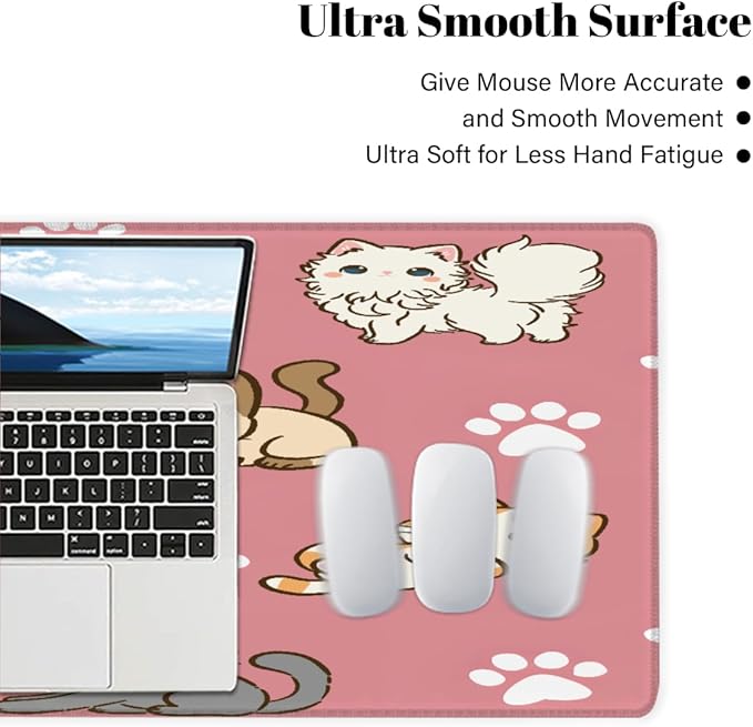 Large Mouse Pad Cute Animal Cat Non-Slip Rubber Long Gaming Desk Mat Big Computer Keyboard Mousepad Waterproof Protector Wristing Pad for Gaming Office Home Decorative 31.5 X 11.8 Inch