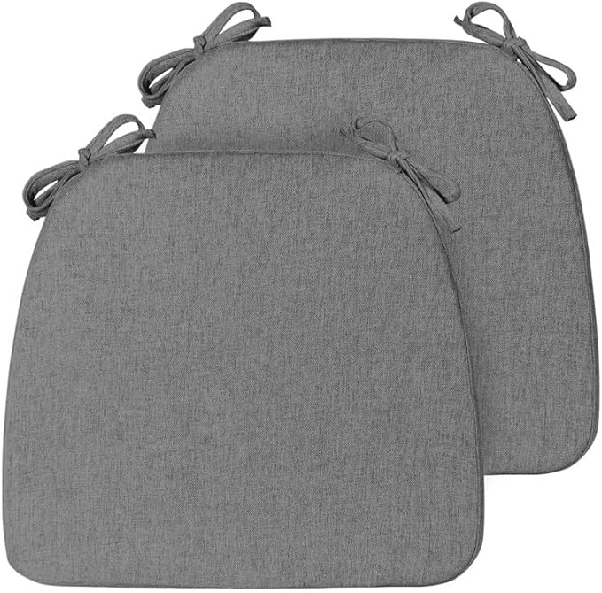 Chair Cushions Set of 2, D-Shaped Seat Cushion for Chair, Non Slip Chair Pads with Ties, 17" x 16" x 2", 40D Foam, Removable Washable Cover, Seat Cushions for Kitchen Chairs, Grey