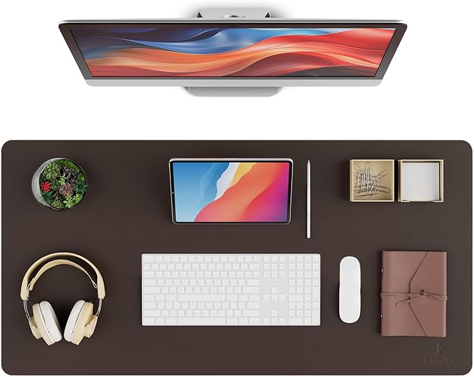 K KNODEL Leather Desk Pad Protector, Office Desk Mat, Large PVC Leather Desk Blotter, Non-Slip Mouse Pad (Dark Brown, 15.7" x 31.5")