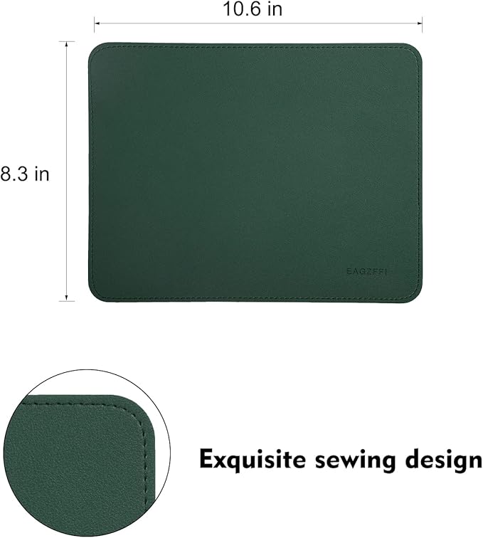 Double-Sided PU Leather & Cork Mouse Pad with Coaster – Reversible, Non-Slip, Stitched Edges for Office & Home, 8x11 Inches,(Blackish Green)