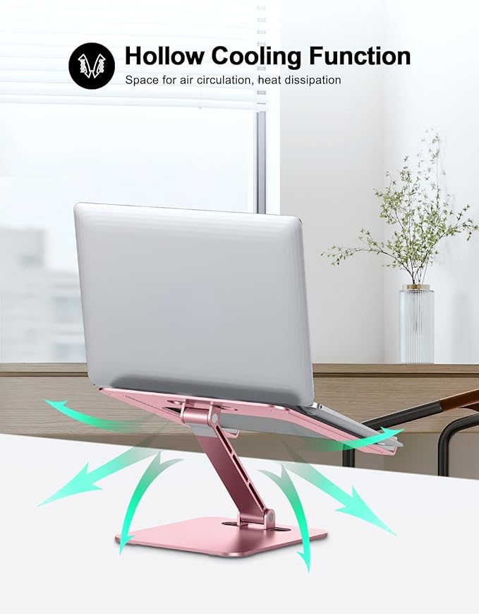 RIWUCT Foldable Aluminum Alloy Laptop Stand for Desk, Height Adjustable Ergonomic Computer Stand, Portable Laptop Riser Holder Notebook Mount Compatible with MacBook Pro Air/HP/Dell 10-16", Pink