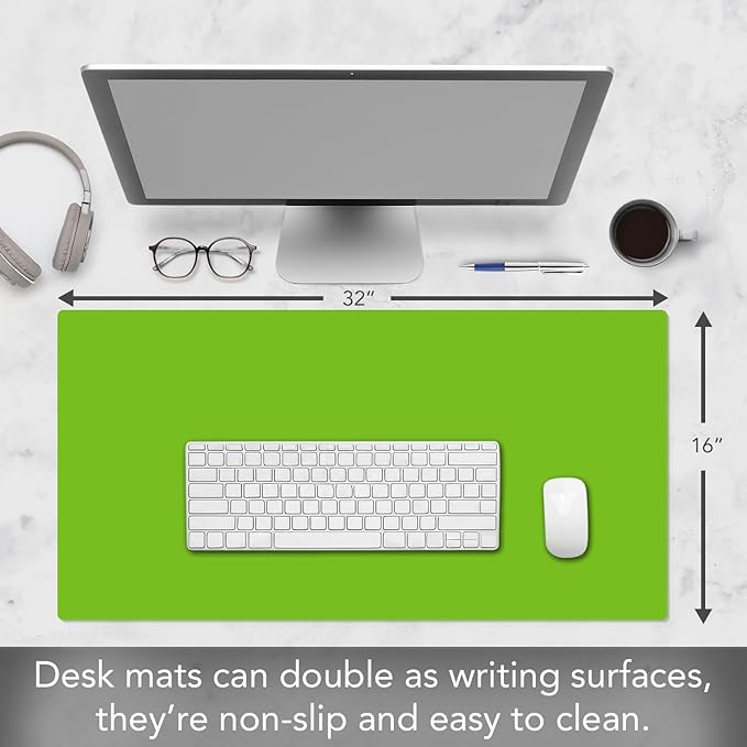CounterArt Large Lime Green Waterproof Desk Protector 32” x 16” Made in The USA Desk Mat Office Mat Large Mouse Pad