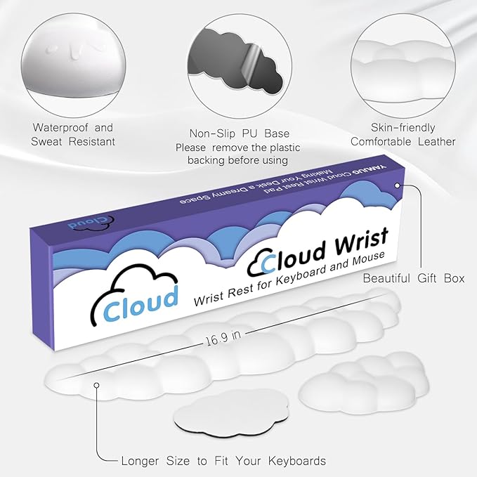 Cloud Wrist Rest Keyboard Palm Rest with Non-Slip Base for Computer Gaming Wrist Rest, YAMJUG Cloud Arm Rest Keyboard Wrist Pad White