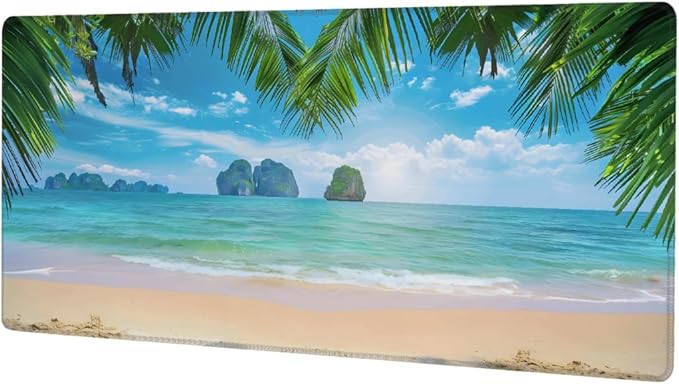 Summer Sea Palm Beach Large Mouse Pad Non-Slip Rubber Long Gaming Desk Mat Big Computer Keyboard Mousepad Waterproof Protector Wristing Pad for Gaming Office Home Decorative 31.5 X 11.8 Inch
