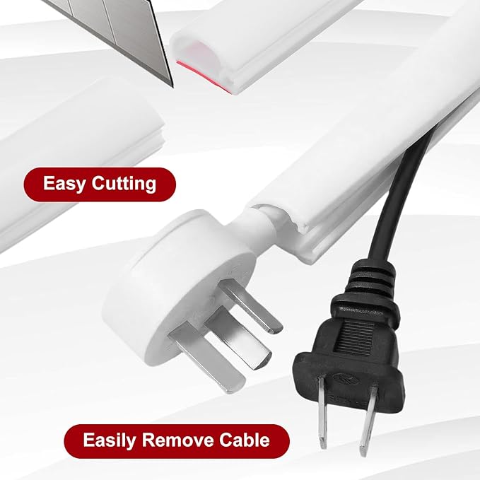 41" Wall Cable Hider, Cord Hider for Wall Mounted TV, Flexible Self-Adhesive Wire Covers Large Cable Raceway Management Organizer Under Desk Cord Concealer Channel for Floor, Home and Office