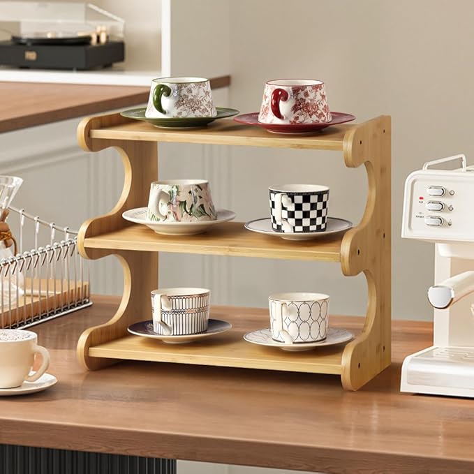 BFTOU Bamboo Desk Organizer Multifunctional 3 Tier Office Table Shelf Bookshelf Supplies Storage Rack for Kitchen Living Room