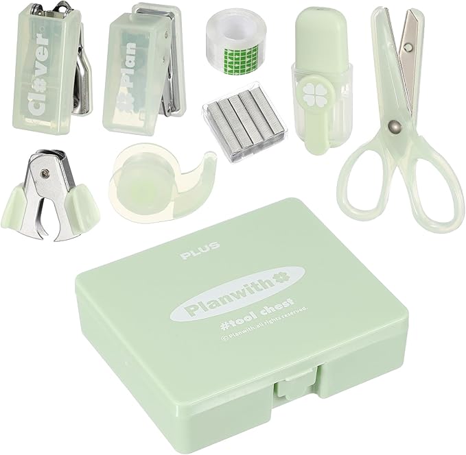 PATIKIL 1 Pack Office Supplies Set, 8pcs Desk Supplies Set Stapler Tape Dispenser Scissors Accessories Kit Mini Office Supply Kit Cute Small for Desk Women Organizer, Green