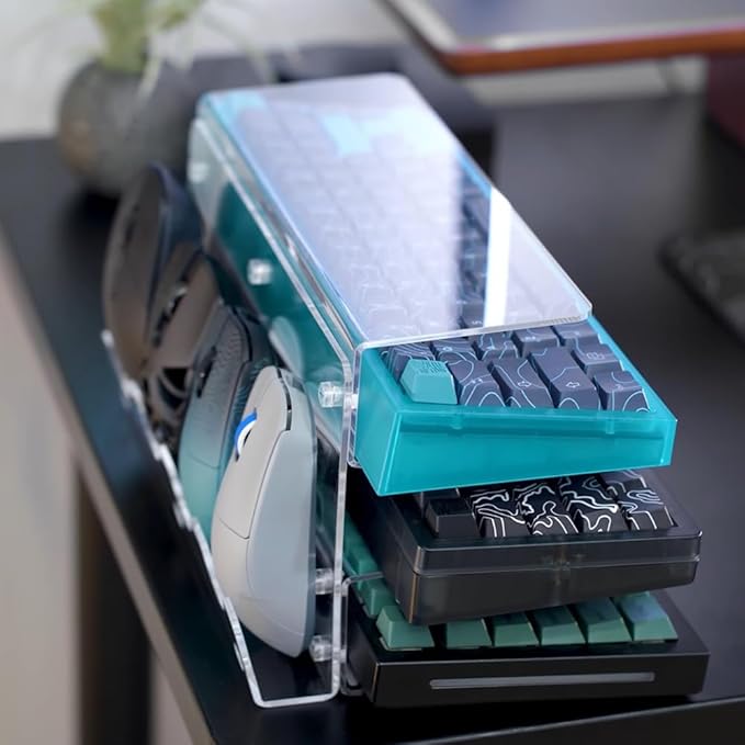 Keyboard Stand for Desktop 3 Layer Acrylic Stand Gaming Keyboard and Mouse Storage Thicken Dustproof Storage Holder Holds up 4 Keyboards,3 Mice,folder etc for Office,Home,School,Kitchen(Transparent)