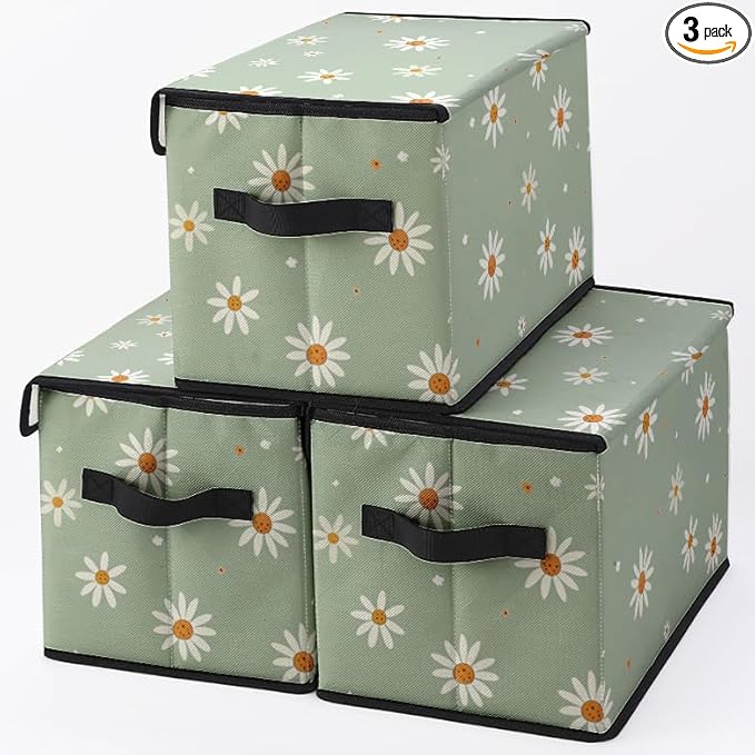 Stackable Clothes Storage Bins with Lids,Closet Organizers Fabric Cat Printing Box for Home and Office,Blanket Clothes Organizers,Under Bed Storage Containers 3 Pack.