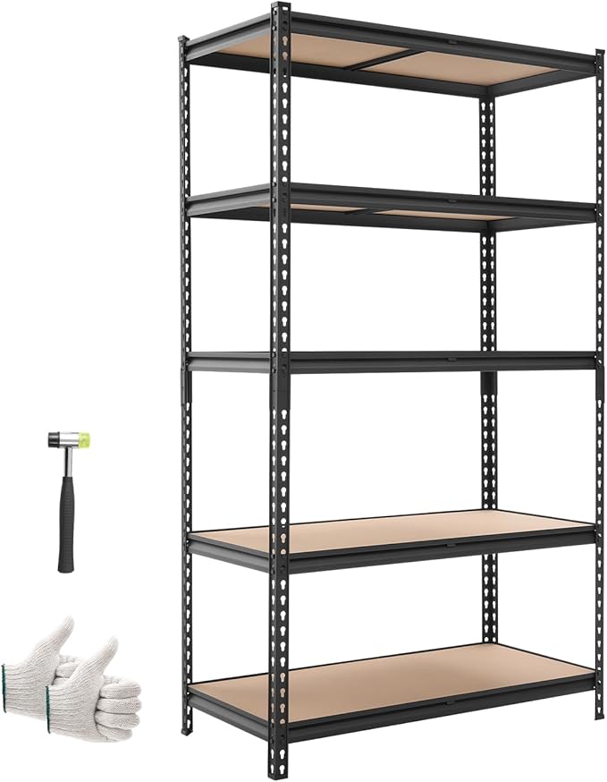 VEVOR Storage Shelves, 5-Tier Adjustable, 2500 lbs Capacity, Heavy Duty Garage Storage Shelving Unit, Metal Utility Rack Shelf, for Garage Warehouse Basement Kitchen, 40.35" W x 20.35" D x 71.38" H