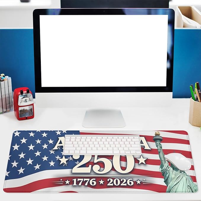 America 250 Mouse Pad Statue of Liberty America Flag Mousepad Extended Large Laptop Keyboard Non-Slip Rubber Base with Stitched Edges for Home Office Computer Keyboard Laptop 31.5x11.8 Inch