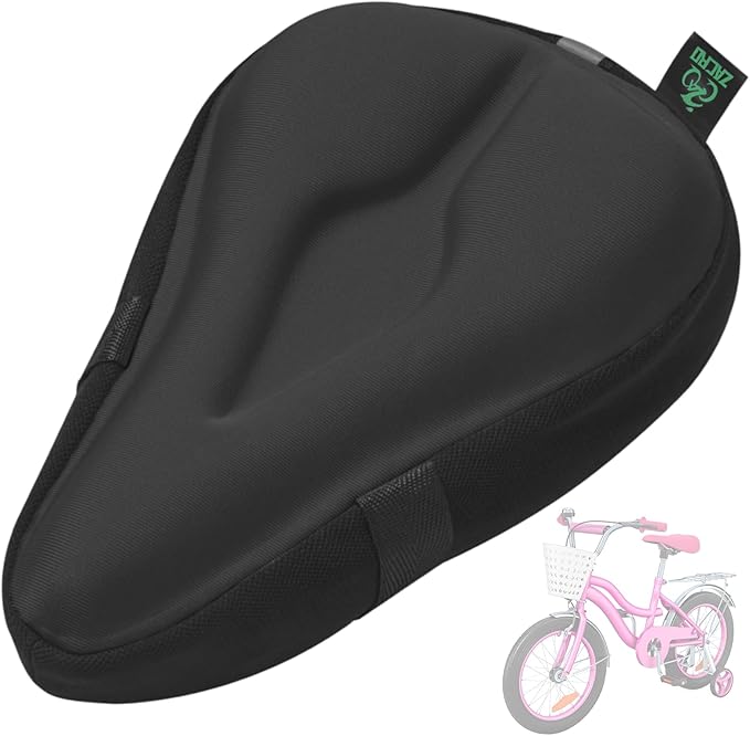 Zacro Gel Kids Bike Seat Cushion Cover for Boys & Girls, Anti-Slip Bike Seat Cover for Toddler, Breathable & Extra Soft Memory Foam Child Bicycle Saddle Padded with Reflective Strip, 9"x6"