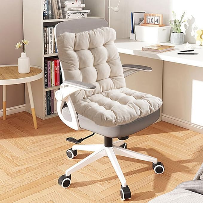 Desk Chair Cushion with Ties Office Seat Cushion Non-Slip Chair Pad with High Back Support for Dorm, Car, Office, Dining Room, Kitchen, Rocking Chairs (Beige)