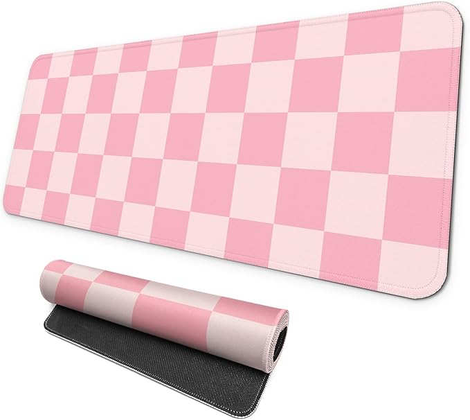 MAY FLOWER Gaming Mouse pad, Large Laptop Mousepad, Full Keyboard Mat, Long Computer Mouse Mat for Home and Office, Anti-Slip Rubber Base, 31.5 x 11.8 Inches (Pink Checkered)