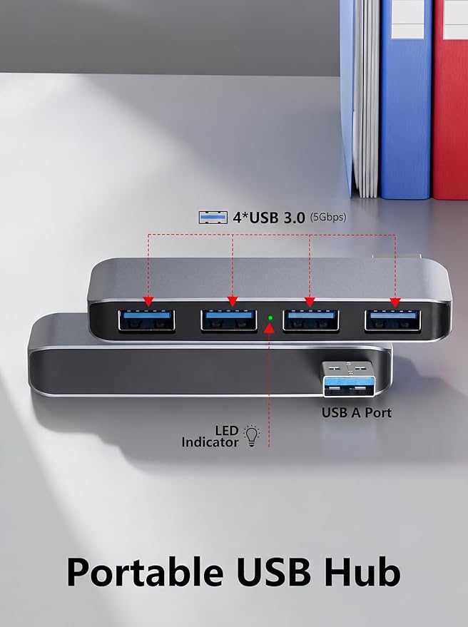USB 3.0 Hub | Premium USB Hub for Laptops Cable-Free Plug-and-Play Design, Seamlessly Integrated with Your Device Wide Compatibility with Laptops, Desktops and Most USB-Enabled Devices
