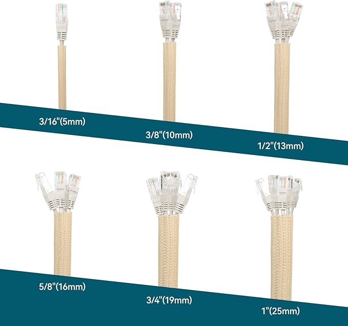 Wire Loom Tubing, 10ft Split Braided Cable Management Sleeve, Flexible Mesh Cord Protector Cable Sleeve for TV Computer (Wooden Color, 1")