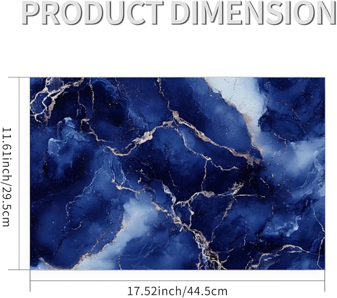 Placemats Set of 4 Heat-Resistant Rectangle Place Mats Blue Marble Washable Plastic PVC Dining Table Mat Non-Slip Wipeable Woven Vinyl Placemat for Kitchen Patio Table Decor