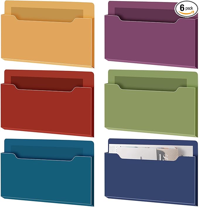 Fuutreo 6 Pcs Magnetic Wall File Organizer Magnetic Wall File Holder Refrigerator Magazine Holder for Mail Letters Paper(Dark Vintage,Horizontal-large)