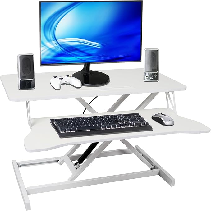 Standing Desk Converter, Height Adjustable Sit to Stand Riser, Dual Monitor and Laptop Workstation with Wide Keyboard Tray, Desk Lifter for Home Office