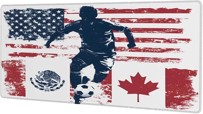 Large Mouse Pad Soccer American Flag Non-Slip Rubber Long Gaming Desk Mat Big Computer Keyboard Mousepad Waterproof Protector Wristing Pad for Gaming Office Home Decorative 31.5 X 11.8 Inch