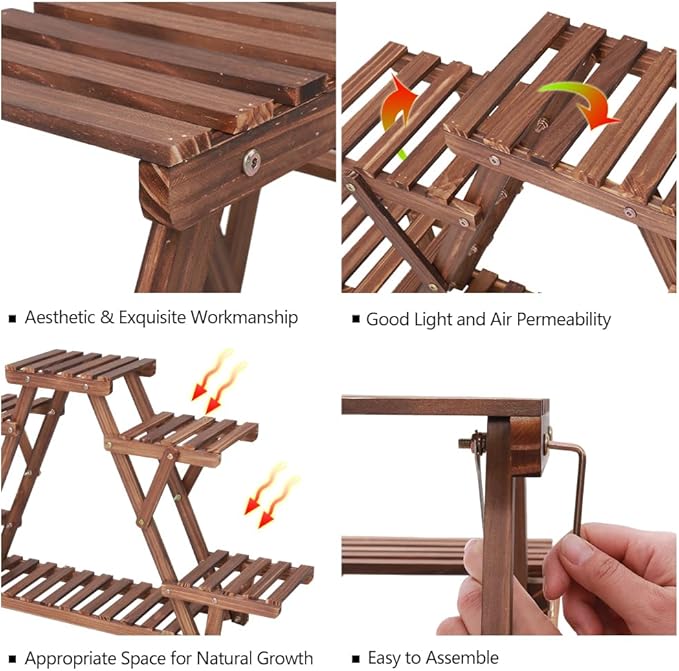 Ufine Wood Plant Stand Triangular Plant Shelf Multi Tier Flower Display Holder Storage Rack 6 Pots for Indoor Outdoor Living Room Balcony Patio