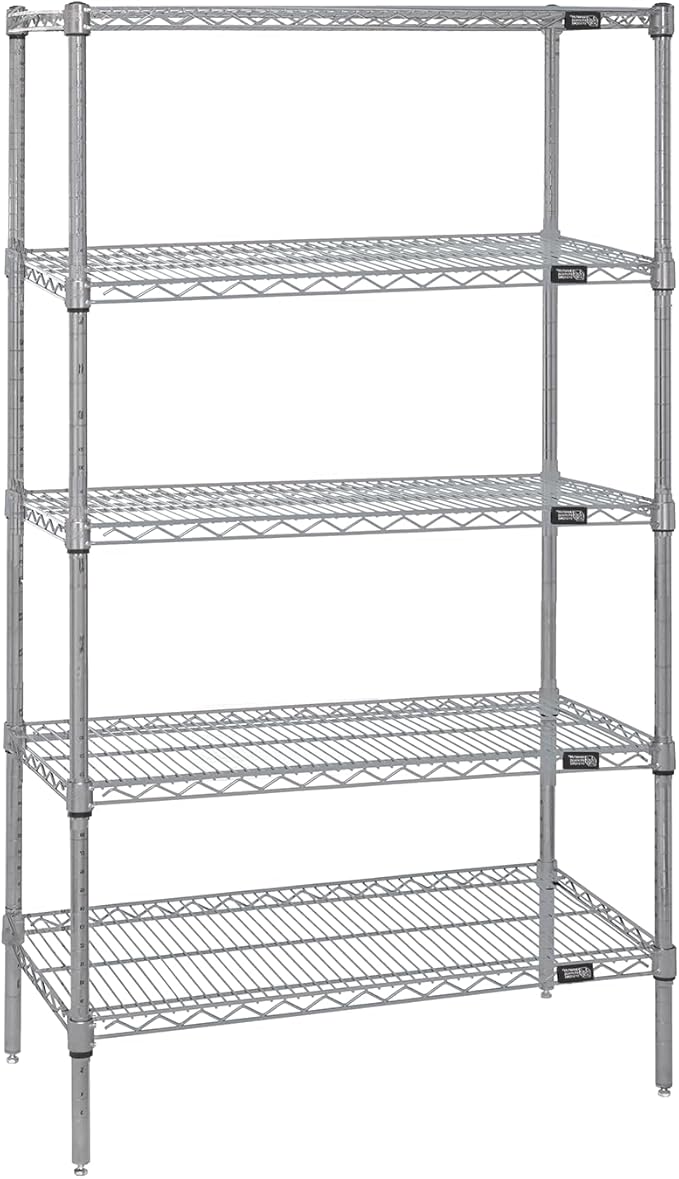 QUANTUM STORAGE SYSTEMS WR63-2154S-5 Starter Kit Wire Shelves Stainless Steel 5 Shelves 63" H x 54" W x 21" D