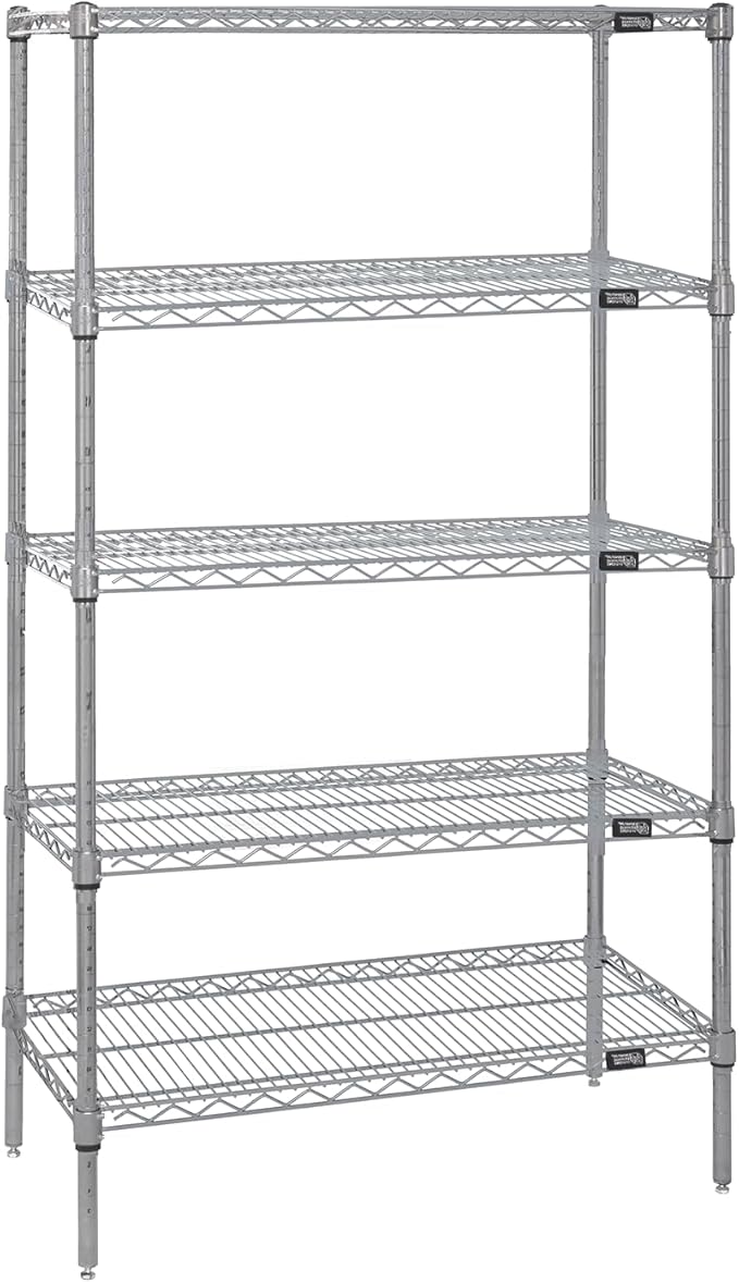 Quantum Storage Systems WR54-2160S-5 Wire Shelving Starter Kit, 60" W x 21" D x 54" H, 600 lbs Capacity, Stainless, Stainless, NSF