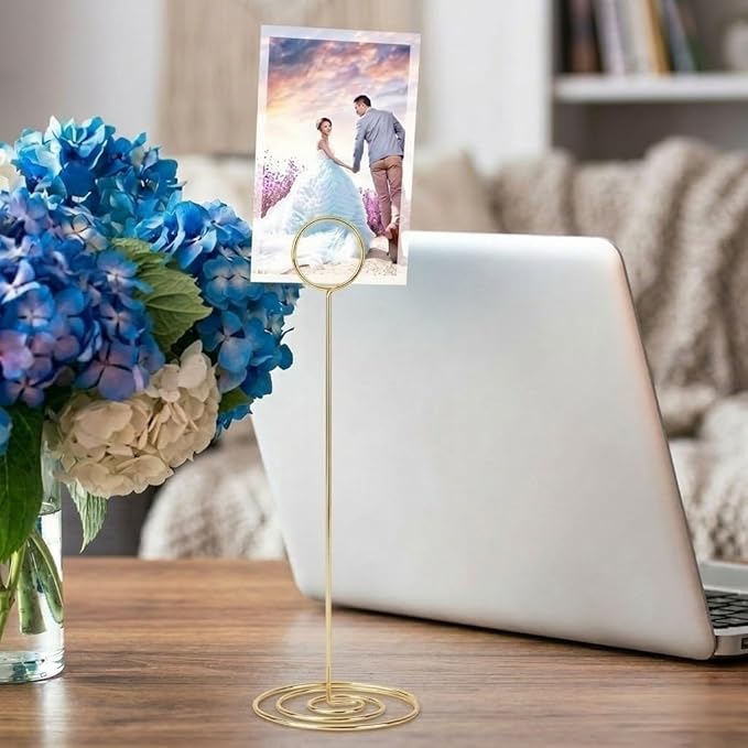 Radezon 20 Pack 8.75 inch Tall Table Number Holders Place Card Holder Table Picture Holder Wire Photo Holder Clips Picture Memo Note Photo Stand (Gold)