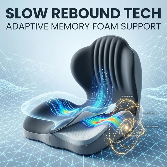 Sakerplus Seat Cushion Chair Cushions Ergonomic Memory Foam Seat Cushion, L-Shaped Office Chair Cushion & Car Seat Cushion for Long Sitting, Lower Back Support Pillow for Office, Home, Driving (black)