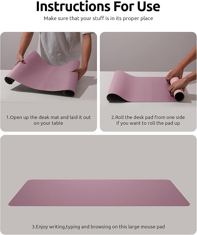 YSAGi Desk Mat, Dual-Sided Desk Pad, 31.5" x 15.7" Laptop Leather Desk Pad Protector, Desk Blotter for Keyboard and Mouse, Waterproof Desk Writing Pad for Office and Home (Dark Pink+Pink)