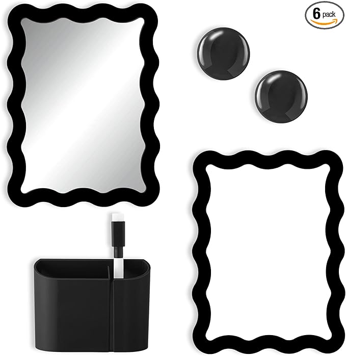 Jingmore Scalloped Magnetic Locker Accessories Kit Black Back to School Essentials 6 Pieces Includes Whiteboard Mirror and Organizing Supplies Cute Locker Organizer Decoration for School