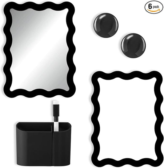 Jingmore Scalloped Magnetic Locker Accessories Kit Black Back to School Essentials 6 Pieces Includes Whiteboard Mirror and Organizing Supplies Cute Locker Organizer Decoration for School