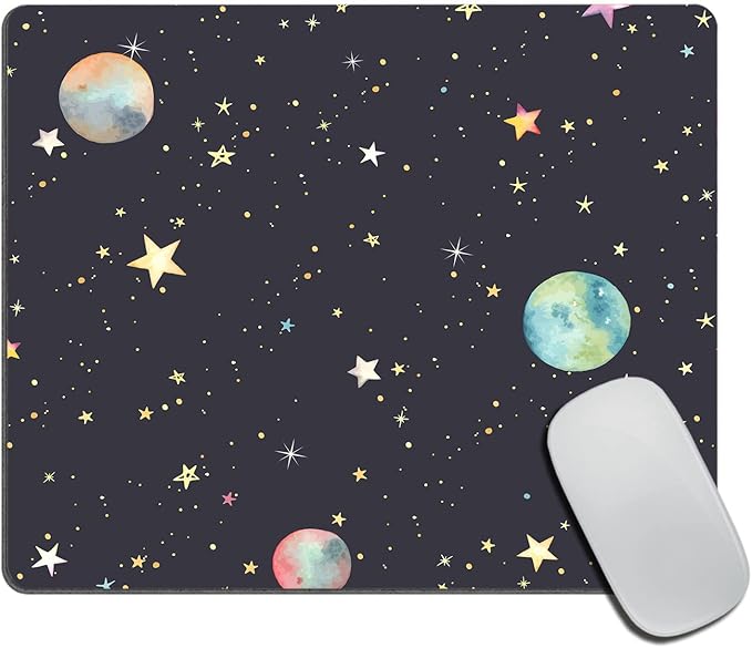 Abstraction Pattern with Colorful Stars and Planets Customized Rectangle Non-Slip Rubber MousePads for Office Home Laptop, Computer Mouse Pad for Wireless Mouse, 9.5"x7.9"x0.12" Inch