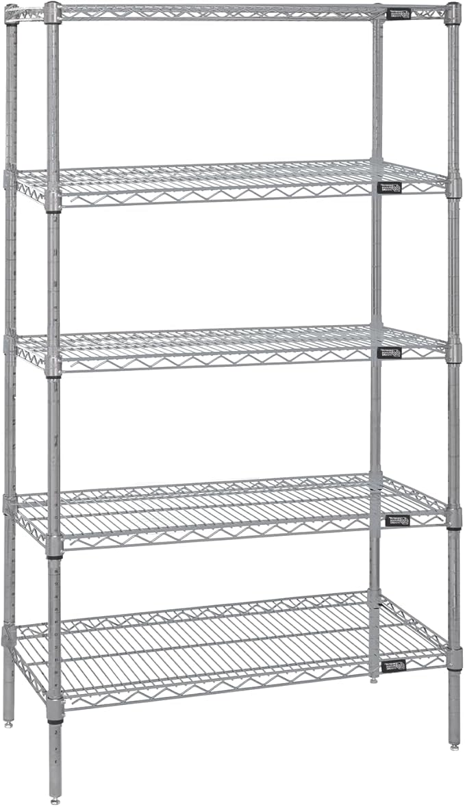 Quantum Storage Systems WR86-3042S-5 Starter Kit Wire Shelves Stainless Steel 5 Shelves 86" H x 42" W x 30" D