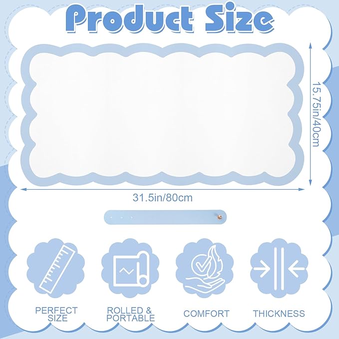 Teenyyou Makeup Mat for Vanity Protect Scalloped Makeup Mat 31.5 x 15.8'' Vanity Cover Top 2026 Graduation Gifts Dual-Sided Dressing Table Pad Waterproof Mouse Pads for Dormitory Desktop(Blue Edge)