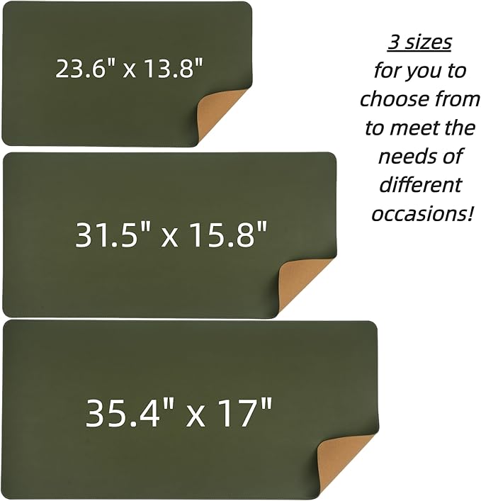 Dual-Sided Desk Pad,Green 31.5" x 15.8" Large Natural Cork & PU Leather Desk Mat,Non-Slip Waterproof Desk Blotter Pad for Office & Home