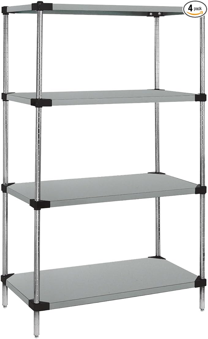 Quantum Storage Systems WRS4-74-1848SS Starter Kit Solid Shelves Stainless Steel 4 Shelves 74" H x 48" W x 18" D