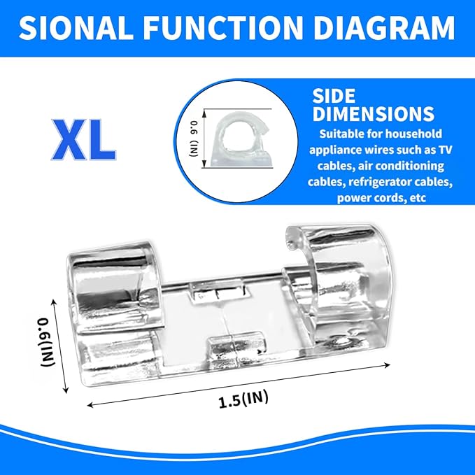 Adhesive cable clamp, a multi size cable organizer for cable management, suitable for power cords, holiday light cords PC, Car, office (XL, 20PCS)