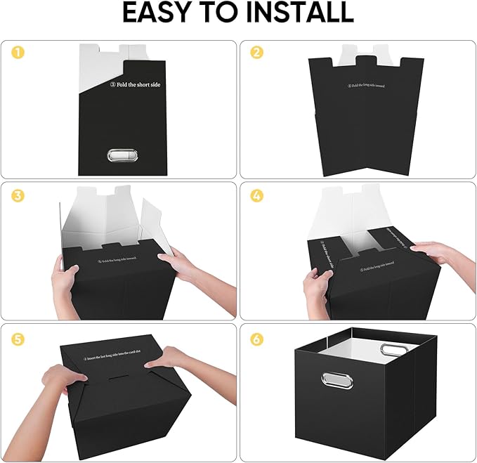 BALEINE File Organizer Box, Cardboard File Folder Organizer with Handle for Letter Size, Portable Collapsible Hanging Filing Box for Home Office Document Storage (1 Pack, Large Black)