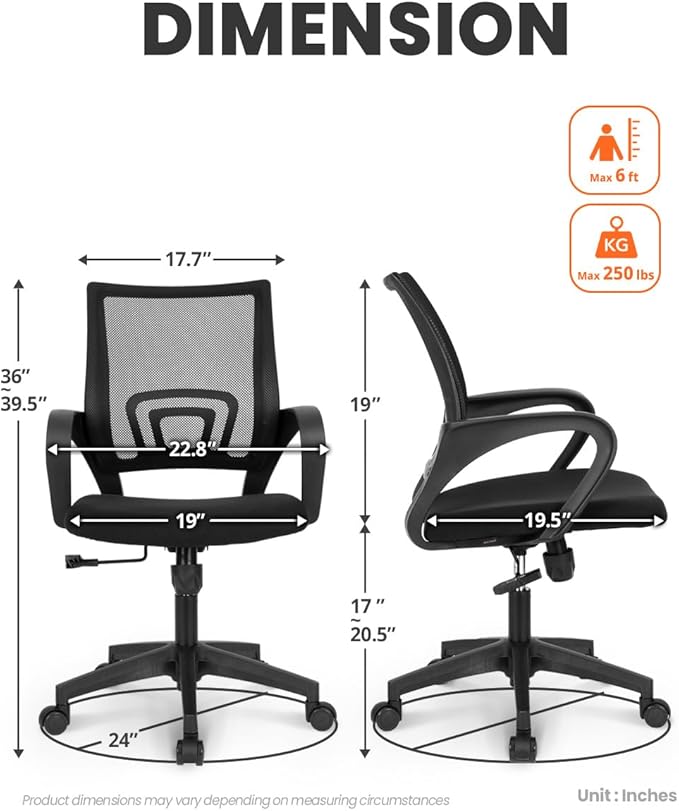 NEO CHAIR Office Desk Computer Chair Ergonomic Mesh Gaming Cushion Seat with Comfy Lumbar Mid Back Support Adjustable Height Swivel Rolling Wheels for Home Task (2 pk - Black)