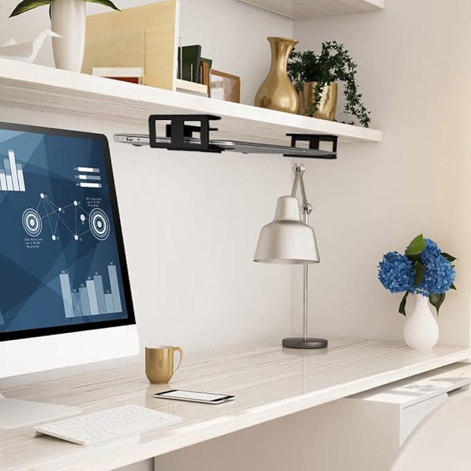 IFCASE Under Desk Laptop Mount with Adhesive & Screw in, Hard Aluminum Under Desk Shelf Holder for Laptop, Mac mini, MacBook, Keyboard with Anti-Scratch Silicone (Black)