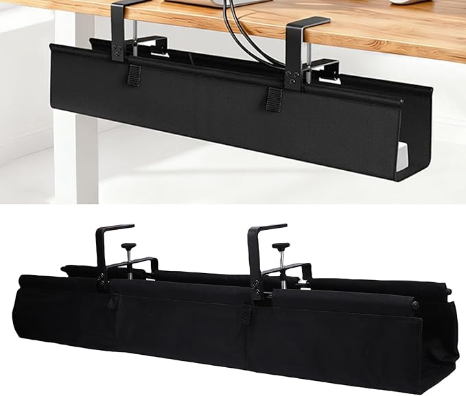 Under Desk Cable Management Tray, 36 Inch Clamp Screw Mount Fabric Cord Organizer for Office Home
