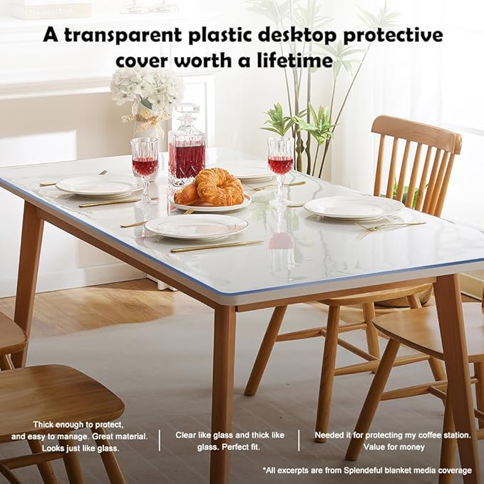 Rectanglar 19x27 in Clear Plastic Table Protector Desk Cover Chair Mat Thicken Transparent Desk Pad Mat Table Cover Protector Table Pad Tablecloth Cloth for Coffee Table Writing Desk Topper Waterproof