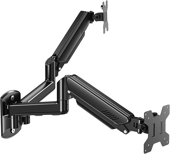 MOUNT PRO Dual Monitor Wall Mount for 2 Computer Screen up to 32 Inch, Gas Spring Double Monitor Arm Holds Up to 17.6lbs Each, Full Motion Adjustable Wall Monitor Mount, VESA Mount 75x75/100x100