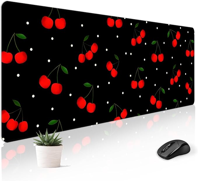 Mousepad Desk Mat Gaming Large Keyboard Cute Office Desktop Computer Laptop Cherry XXL Long Giant Big Kawaii Aesthetic Girly Pretty Design Women Girl Gamer Oversized Wide 30x12'' Mousepad