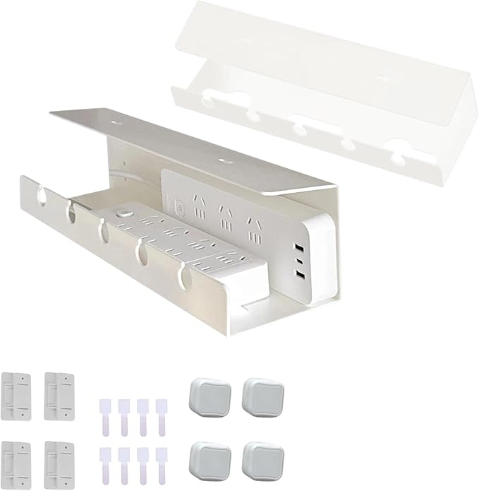 Ovanmexis Under Desk Cable Management Tray (2-Pack) with Quick-Release Mount - Snap-On Tool-Free, Includes Magnetic Cable Clips & Straps, No Drill Hidden Base for Home Office Standing Desk (White)