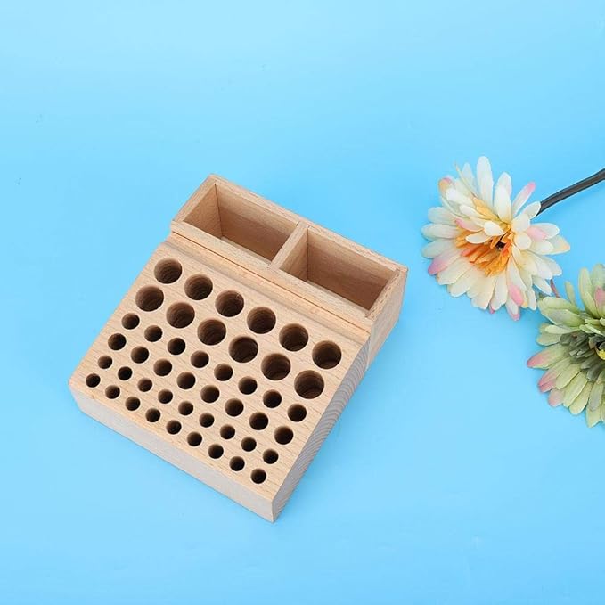 Leather Tool Holder, 48 Holes Wooden Leather Craft Tool Stand with 2 Slots, Solid Beech Rack Stand Organizer, Storage Case for Leathercraft Punch & Styling Tools